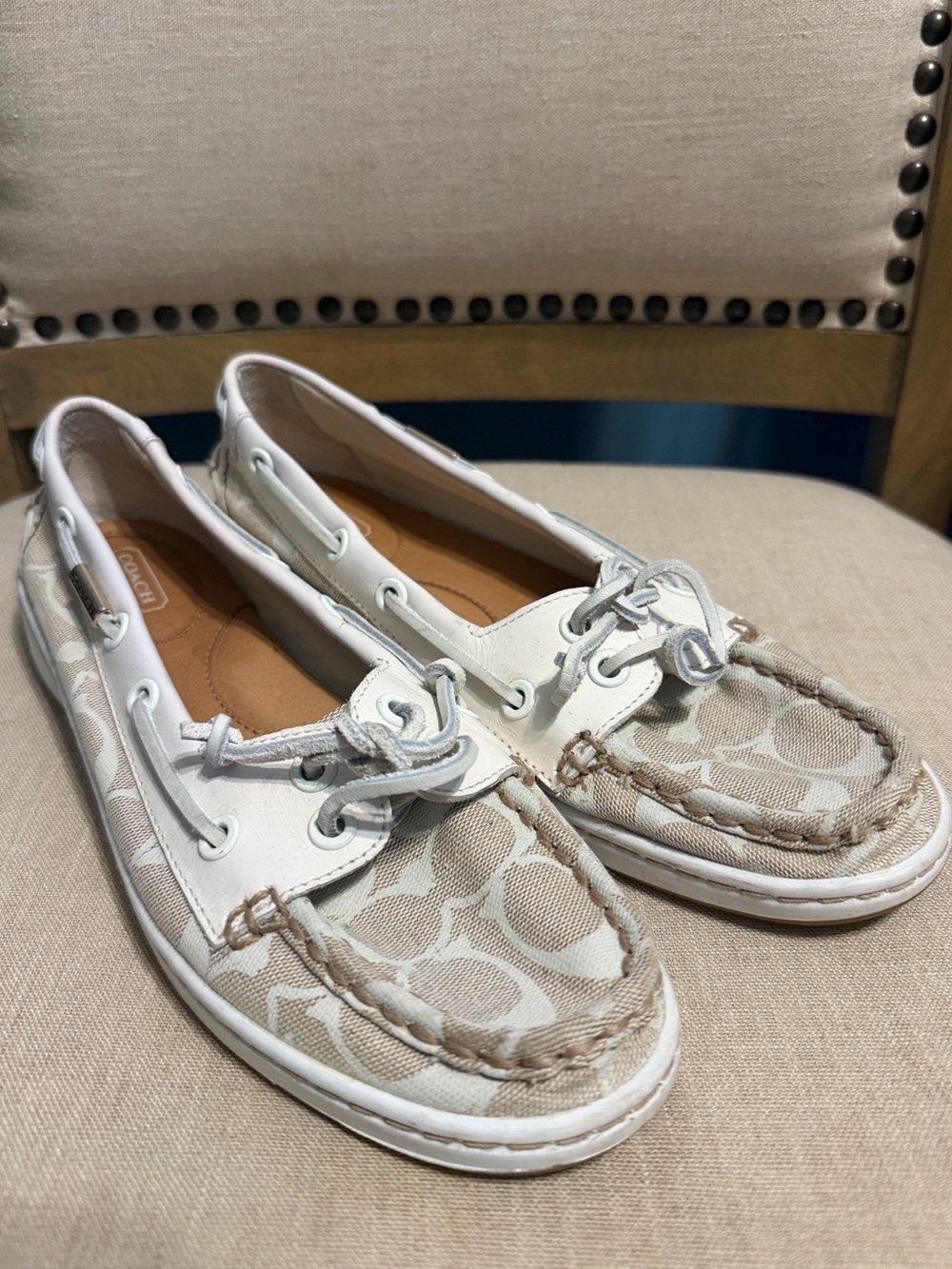 Coach “Richelle” Signature Canvas and Leather Moccasin Boat Shoes Size 8B